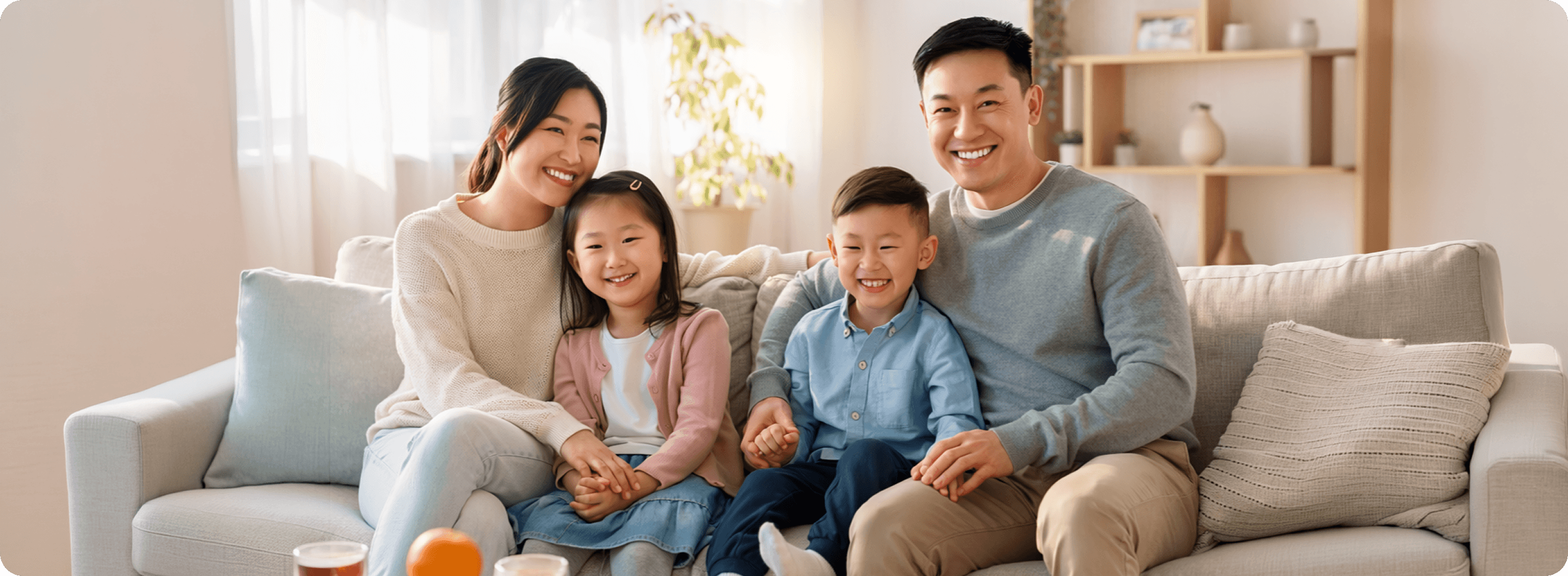 Happy family sitting on a couch